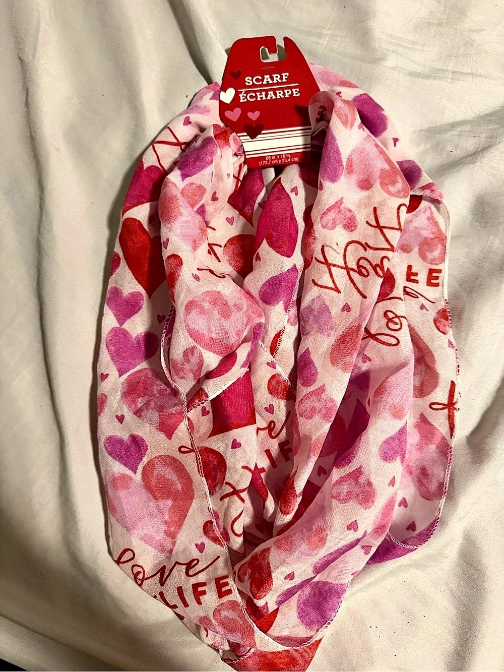 Pink & Red Heart Print Scarf NWT